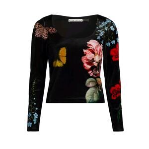 Alice + Olivia Delaina Scoop Neck Velvet Top